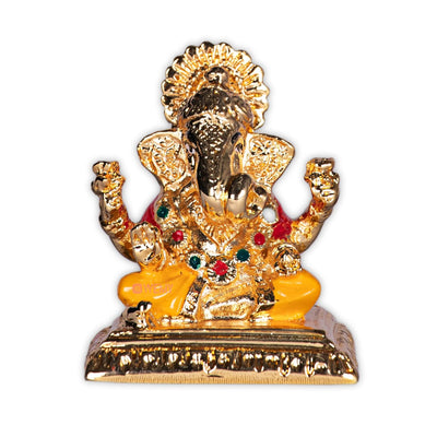 Handmade Lord Ganesh idol for car dashboard and home decor, crafted from resin, measuring 10L x 10W x 5H cm, symbolizing wisdom and protection