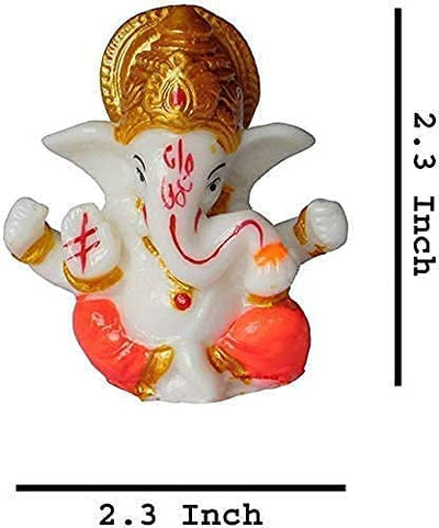Handmade Lord Ganesh idol for car dashboard and home decor, crafted from resin, measuring 9.4L x 8.4W x 9.6H cm, symbolizing wisdom and prosperity