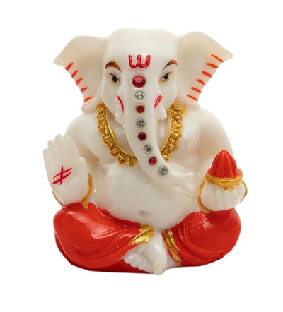 Handmade Lord Ganesh idol showpiece for car dashboard, crafted from resin, measuring 6L x 3W x 7H cm, symbolizing blessings and protection.