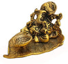 Handmade Lord Ganesh idol crafted from metal, measuring 10.2L x 10.2W x 7.6H cm, serving as a beautiful showpiece for home decor.