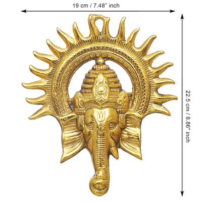 Handmade Lord Ganesh idol wall hanging, crafted from metal, measuring 20L x 2.5W x 24H cm, symbolizing wisdom and prosperity for home decor.