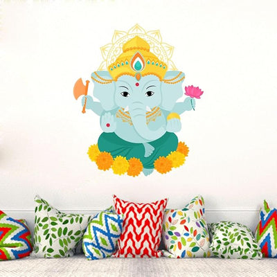 3D Lord Ganesha wall sticker in vibrant colors, showcasing intricate details, perfect for home decor and honoring Hindu deities.