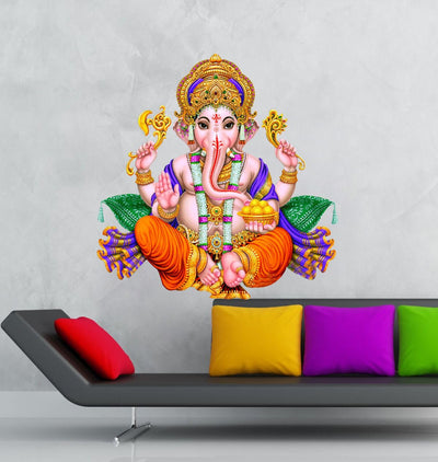 3D wall sticker of Lord Ganesha, crafted from high-quality PVC vinyl, ideal for home decor and honoring Hinduism.