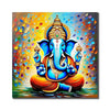 A vibrant canvas print of Lord Ganesha, showcasing intricate details and colors, perfect for enhancing home decor with spiritual essence.