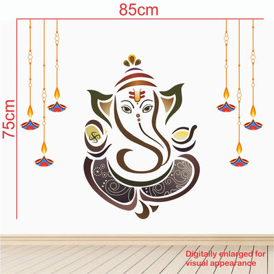 Colorful Lord Ganesha vinyl wall sticker, featuring intricate details and a matte finish, ideal for enhancing home decor and honoring Hinduism.
