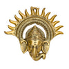 Handmade metal Ganesha wall sculpture with a leaf-shaped design, gold finish, 17.78x17.78 cm, 300g. Ideal for home decor and inviting prosperity and wisdom.