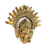 Handmade metal Ganesha wall sculpture with a leaf-shaped design, gold finish, 17.78x17.78 cm, 300g. Ideal for home decor and inviting prosperity and wisdom.