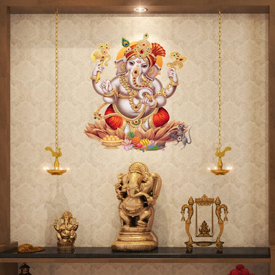 Vibrant Lord Ganesha modern art wall sticker made from waterproof vinyl, ideal for enhancing home decor and honoring Hinduism.