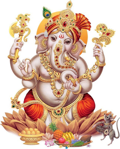 Vibrant Lord Ganesha modern art wall sticker made from waterproof vinyl, ideal for enhancing home decor and honoring Hinduism.