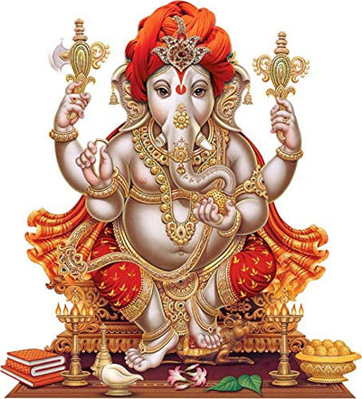 Vibrant Lord Ganesha modern art wall sticker made of waterproof vinyl, ideal for enhancing home decor and honoring Hinduism.