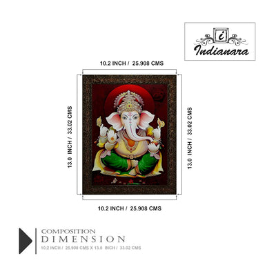 Framed wall art of Lord Ganesha made from synthetic wood, featuring vibrant colors and intricate details, perfect for home decor.