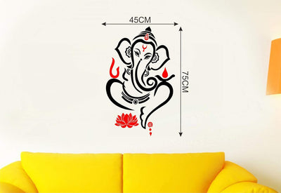 Exquisite Lord Ganesha wall sticker featuring the deity with a lotus, crafted from high-quality PVC vinyl, ideal for home decor.