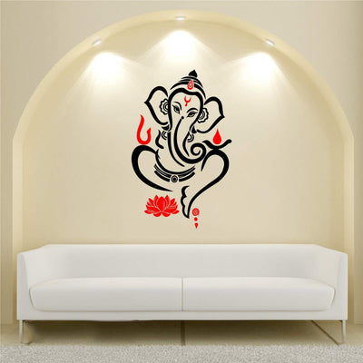 Exquisite Lord Ganesha wall sticker featuring the deity with a lotus, crafted from high-quality PVC vinyl, ideal for home decor.