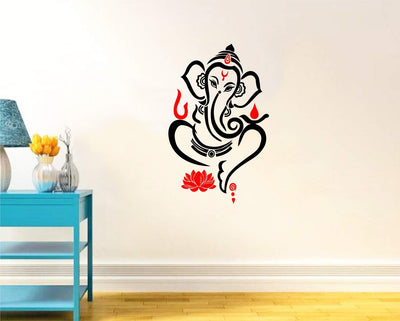 Exquisite Lord Ganesha wall sticker featuring the deity with a lotus, crafted from high-quality PVC vinyl, ideal for home decor.