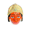 Handcrafted metal wall hanging of Lord Hanuman's face, featuring vibrant colors and intricate details, ideal for home decor and altars.