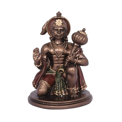 Handmade brass statue of Lord Hanuman, symbolizing strength and protection, measuring 6L x 6W x 8H cm, perfect for home altars and decor.