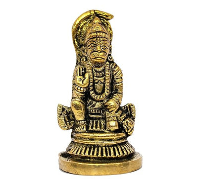 Handmade brass idol of Lord Hanuman Ji, showcasing intricate craftsmanship, ideal for spiritual decor and enhancing devotion.