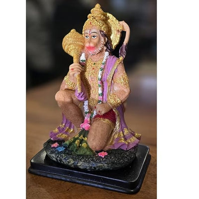 Handmade Lord Hanuman Ji idol in golden polyresin, ideal for altars and puja mandirs, showcasing intricate details and divine presence.