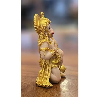 Handmade Lord Hanuman Ji idol in golden polyresin, perfect for altar decoration and invoking blessings.