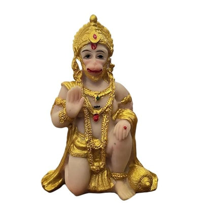 Handmade Lord Hanuman Ji idol in golden polyresin, perfect for altar decoration and invoking blessings.
