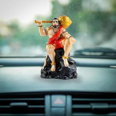 Handmade Lord Hanuman Ji idol made of resin, depicting the divine warrior atop a mountain, ideal for home, office, or altar decoration.