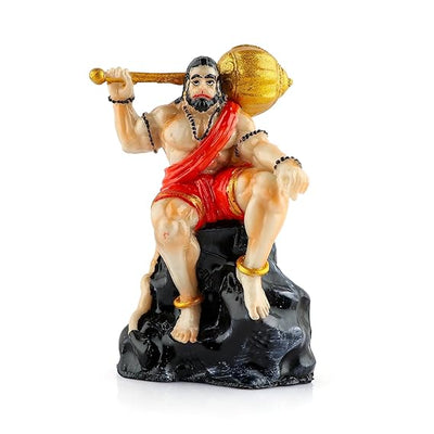 Handmade Lord Hanuman Ji idol made of resin, depicting the divine warrior atop a mountain, ideal for home, office, or altar decoration.