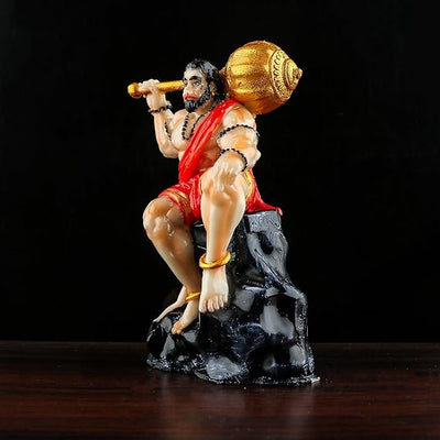 Handmade Lord Hanuman Ji idol made of resin, depicting the divine warrior atop a mountain, ideal for home, office, or altar decoration.