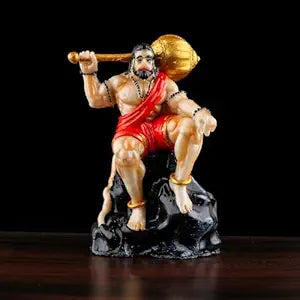 Handmade Lord Hanuman Ji idol made of resin, depicting the divine warrior atop a mountain, ideal for home, office, or altar decoration.