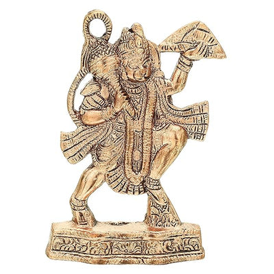 Handmade metal statue of Lord Hanuman Ji, showcasing intricate details, ideal for altars and spiritual spaces.
