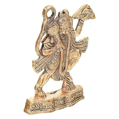 Handmade metal statue of Lord Hanuman Ji, showcasing intricate details, ideal for altars and spiritual spaces.