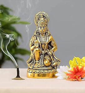 Handmade sitting idol of Lord Hanuman Ji, symbolizing protection and prosperity, ideal for home decor and spiritual spaces.