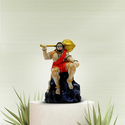 "Handmade resin statue of Lord Hanuman, intricately crafted to symbolize strength and protection, ideal for home decor or altars."