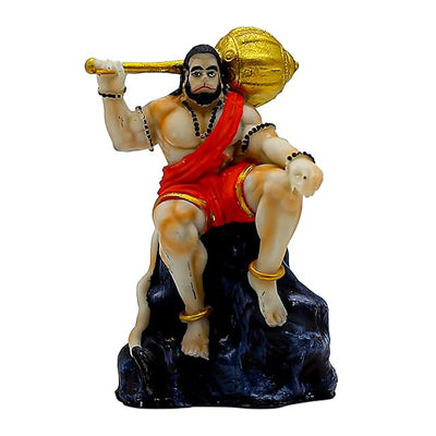 "Handmade resin statue of Lord Hanuman, intricately crafted to symbolize strength and protection, ideal for home decor or altars."