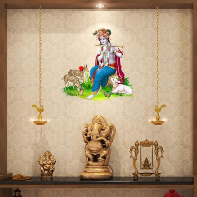 Lord Krishna wall sticker featuring the revered Hindu deity in vibrant colors, perfect for enhancing home decor with spirituality and elegance.