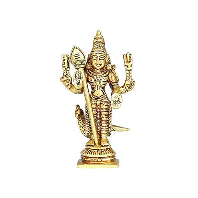 Handmade Lord Murugan mini idol in brass, featuring intricate details and an antique finish, ideal for home decor, offices, or puja rooms.