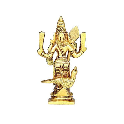 Handmade Lord Murugan mini idol in brass, featuring intricate details and an antique finish, ideal for home decor, offices, or puja rooms.
