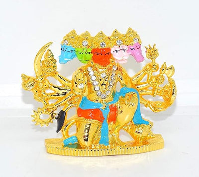 Handmade brass idol of Lord Panchmukhi Hanuman Ji, featuring five faces symbolizing power and wisdom, ideal for home and worship.