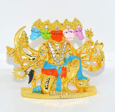 Handmade brass idol of Lord Panchmukhi Hanuman Ji, featuring five faces symbolizing power and wisdom, ideal for home and worship.