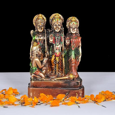 A beautifully crafted resin Lord Ram Darbar Murti depicting Lord Ram on his throne, surrounded by followers, ideal for spiritual decor.