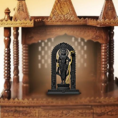 A beautifully crafted antique resin Lord Ram Lalla idol, ideal for altars and home decor, showcasing intricate detailing and spirituality.