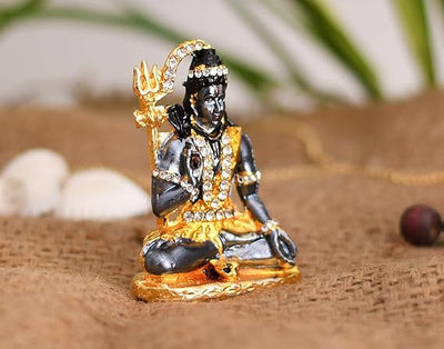 Handcrafted Lord Shiva idol with a gold finish, symbolizing protection and wisdom, ideal for home, office, or altar decoration