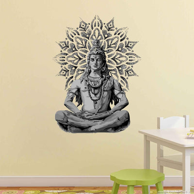 Lord Shiva meditating wall sticker, showcasing intricate design and vibrant colors, perfect for enhancing spiritual decor in homes.