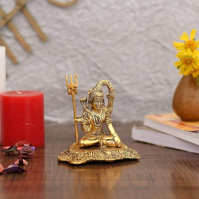 Handmade metal idol of Lord Shiva, featuring intricate details, ideal for home altar, temple, or office decor