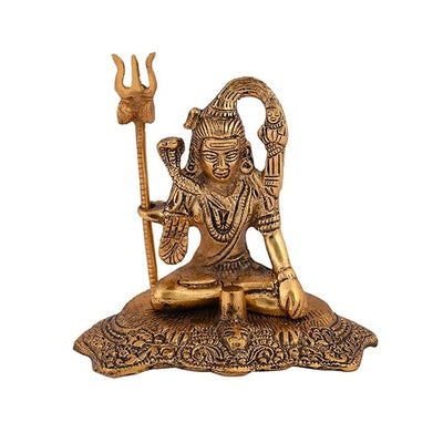 Handmade metal idol of Lord Shiva, featuring intricate details, ideal for home altar, temple, or office decor
