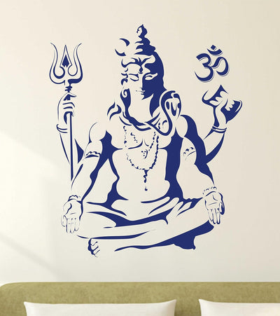 A serene Lord Shiva Om Meditating wall sticker in tranquil blue, perfect for enhancing spiritual ambiance in homes.