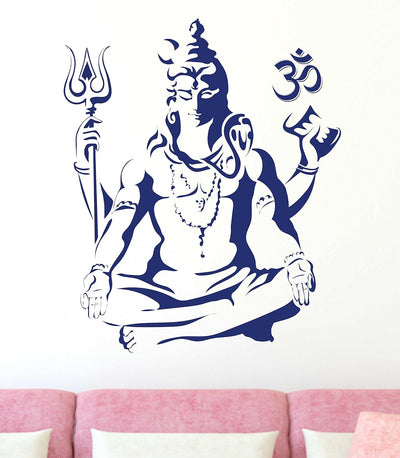 A serene Lord Shiva Om Meditating wall sticker in tranquil blue, perfect for enhancing spiritual ambiance in homes.