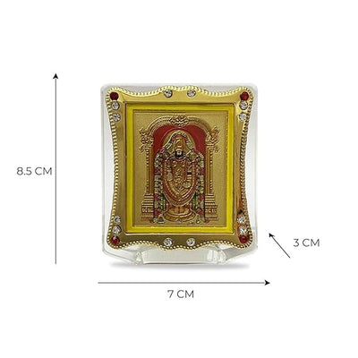Handmade Lord Tirupati Balaji acrylic statue, measuring 7 x 3 x 8.5 cm, perfect for car dashboards, featuring vibrant colors and intricate design.