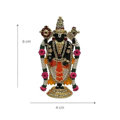 Handmade brass Lord Tirupati Balaji idol with intricate details, ideal for car dashboards, altars, and spiritual decor, showcasing divine craftsmanship.