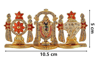 Handmade Lord Tirupati Balaji idol in metal, ideal for car dashboards, home decor, or altars, showcasing divine grace and intricate craftsmanship.