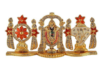 Handmade Lord Tirupati Balaji idol in metal, ideal for car dashboards, home decor, or altars, showcasing divine grace and intricate craftsmanship.
